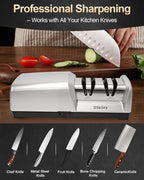 Electric Knife Sharpener for Kitchen – Professional 2-Stage 100% Diamond System with 20° Precision Angle, Fast Sharpening to Restore & Polish Chef Knives (2-Stage Silver)