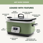 GreenPan Elite 14-in-1 Nonstick 6QT Electric Slow Cooker, PFAS-Free Ceramic Multi-Cooker, In-Pot Browning, Dishwasher Safe Lid & Removable Crock, Stainless Steel Steamer, Silicone Handles, Sage Green
