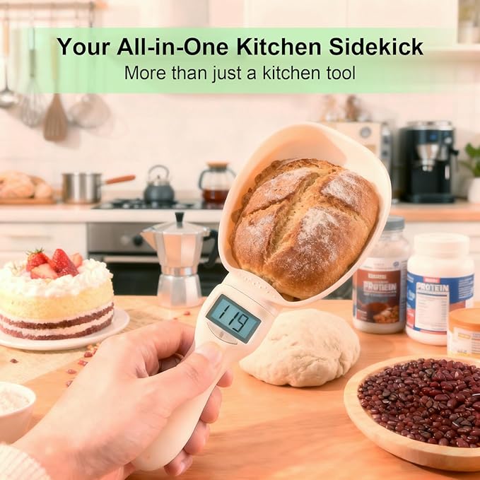 Digital Measuring Spoon Scale, Electronic Kitchen Measuring Spoon Scale, 800g/0.1g High Precision Kitchen Gadget with 5 Units Conversion, Removable Scoop for Cooking, Baking, Pet Food,1PC,Beige