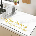 Findosom Dish Drying Mat, 17"x 32" Super Absorbent & Hide Stain Coffee Mat, Cuttable Drying Mat for Kitchen Counter, Coffee Bar Accessories, Under Dish Rack, Coffee Maker, Espresso Machine, White