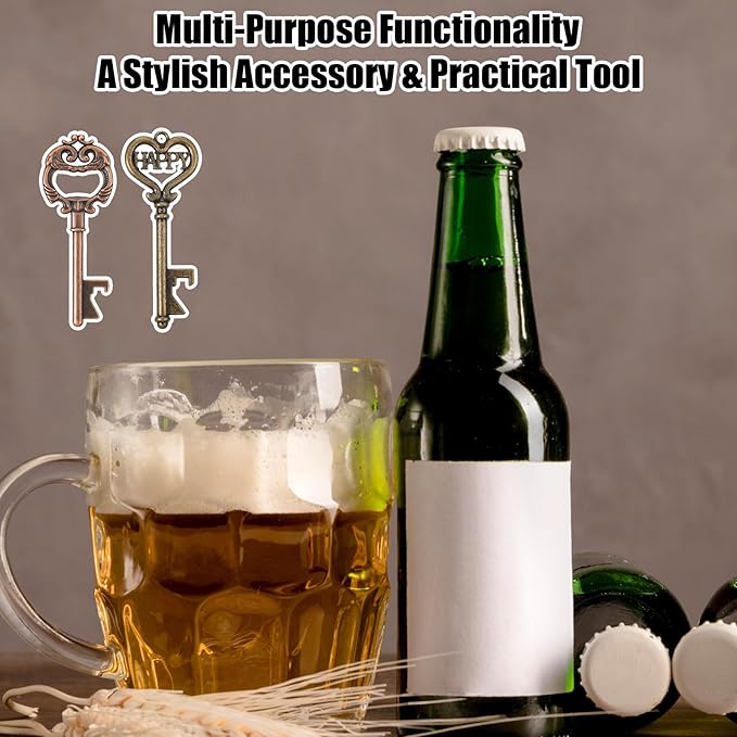 2 PCS Vintage Key Bottle Opener, Antique Style Beer Wine Openers Keys Bottles Openers with Keys Chains Bartenders Cute Tools Party Return Gifts for Guests for Bar Bartender Men and Women, Party