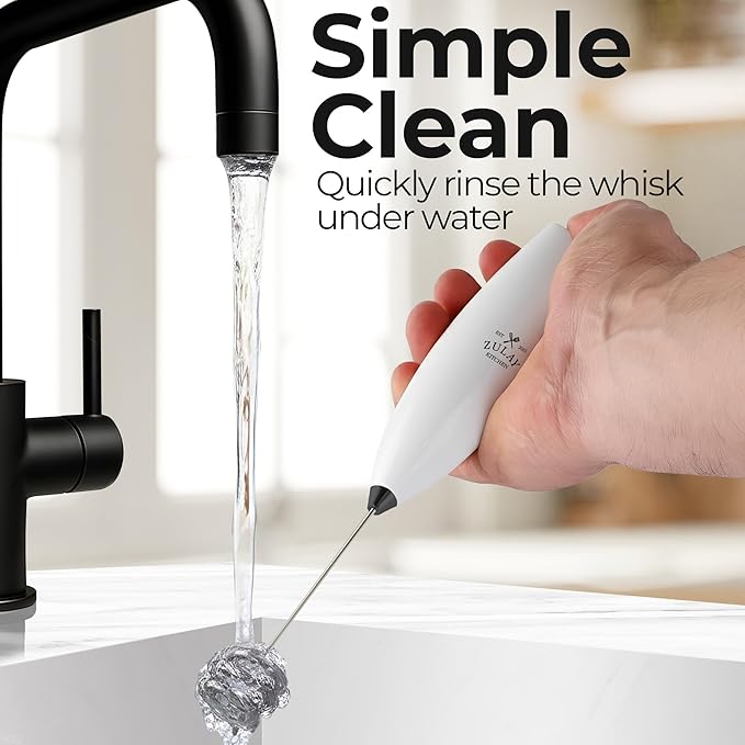 Zulay Kitchen Patented Tornado Triple Whisk Milk Frother with 4 Duracell Batteries – Handheld Foam Maker for Coffee, Lattes, Matcha & Hot Chocolate – Rich, Creamy Froth in Seconds - White & Black