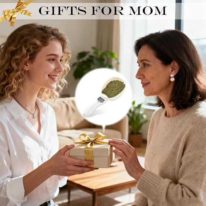 Digital Measuring Spoon, Weighing Food Measuring Scoop Scale, LCD Electronic Food Scale for Kitchen Gadget, Baking Cooking Coffee, Pet Dog Cat Food, High Precision Grams Measuring Cup, Mom Gifts