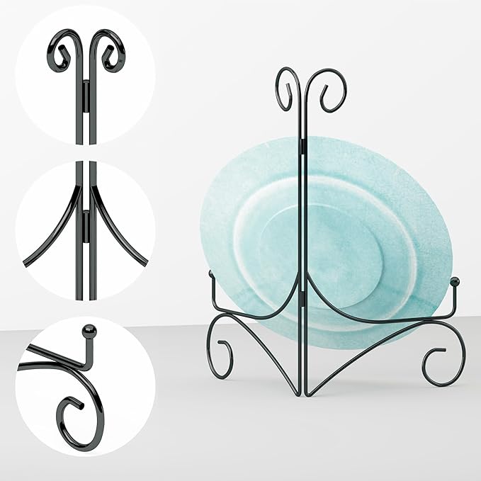 Plate Stand for Display with Hinged Folding Design, 6 Inch Picture Stands for Tables, Small Easels for Displaying Book, Art Piece, Photo and Platter, 6’’ Black, 2-Pack