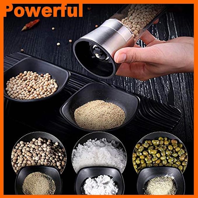 Salt and Pepper Grinder Set Combo - Black Pepper,Herb Shakers Mill Refillable Manual - Stainless Steel Lid - Adjustable Coarseness - Glass Material- Fits in Home,Kitchen,Barbecue