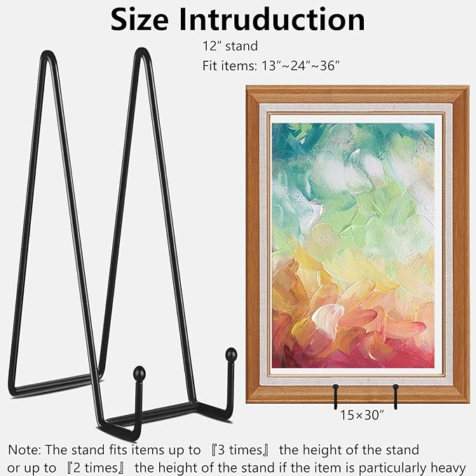 IBosins 5 Pack 12 Inch Plate Holder Display Stands, Large Metal Black Frame Stand for Picture, Book, Photo Easel, Creation, Collectibles