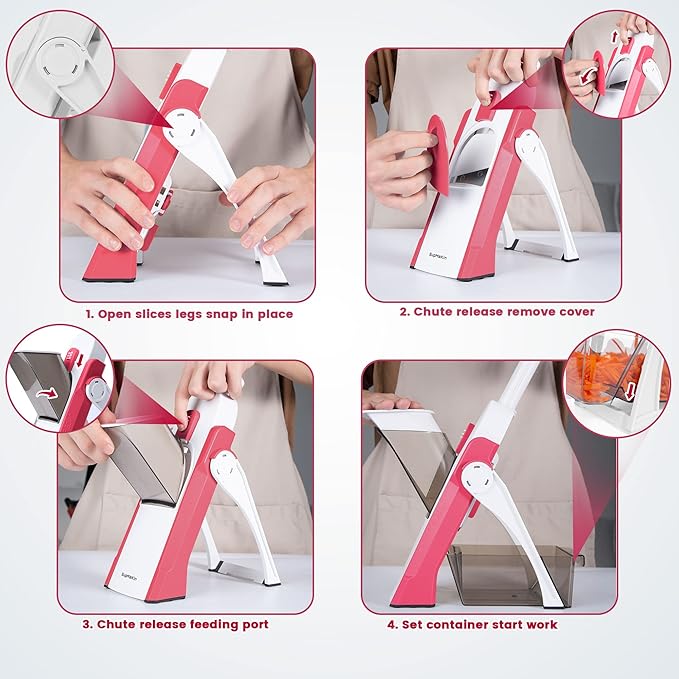 SupMaKin Safe Mandoline Slicer for Kitchen, Vegetable Food Potato Chip Slicer Maual Adjustable Thickness, Chopping Artifact Fast Veggie Salad Chopper Cook Meal Prep