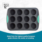 Trudeau Structure Silicone Muffin Pan – 12 Cup, Flexible Silicone with Hard Lining to Hold Shape, Non-Stick, BPA-Free, Dishwasher Safe, Heat Resistant to 428°F – Grey/Mint