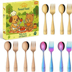 DEHOV Colorful Toddler Eating Utensils Set,Set Of 12 Food Grade Stainless Steel Silverware Sets For Kids,Dishwasher Safe Children Small Metal Spoons And Forks Flatware Sets