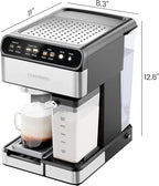 Chefman CaféMaster Pro Espresso Machine, Brew Single or Double Shots, Coffee Maker with Built-In Milk Frother for Cappuccino & Latte, XL 1.8 Liter Removable Water Reservoir - Stainless Steel