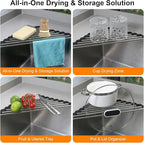 Corner Dish Drying Rack, Kitchen Sink Caddy Sponge Holder, Triangle Over The Sink Dish Drying Rack for Kitchen Counter, Roll Up Dishes Drainer Mat RV Essentials Organization and Storage Shelf, Black