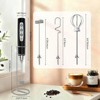 Colarlemo Milk Frother Handheld Rechargeable with Stand, Frother Wand Drink Mixer Electric Whisk for Coffee, Detachable With 3 Stainless Whisks, Hand Mixer for Lattes, Cappuccino, Matcha, Egg, Black