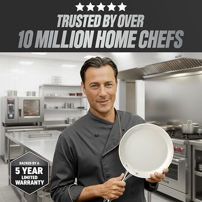 Gotham Steel 12 Pc Ceramic Cookware Set Nonstick, Ceramic Pots and Pans Set Non Stick with Steamer for Cooking, Non Toxic PFOA PFOS Free, Premium Stay Cool Handles, Oven & Dishwasher Safe