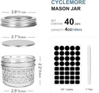 CycleMore 40 Pcs 4oz Clear Glass Mini Mason Jars With Silver Separable Lids and Diamond appearance, Small Spice Canning Jars for Honey, Jam, Jelly, Wedding Favors, Kitchen Food Storage