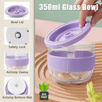 Cordless Food Processor, 350ml Glass Bowl Mini Garlic Chopper Wireless, Battery Operated Electric Food Chopper, Small USB-C Rechargeable Vegetable Meat Blender Grinder, Mixer, Mom's Gift (Purple)