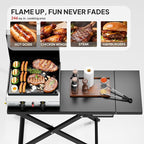 ROVSUN 2 Burner Foldable Propane Griddle with Wheels, Enameled Tray & Lid, 20000 BTU Portable Rolling Flat Top Gas Grill with Electronic Ignition & Regulator for Outdoor Cooking Camping BBQ Tailgating