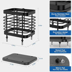 Utensil Holder for Kitchen Counter, Small Stainless Steel Cutlery Holder Organizer with Drying Diatomaceous Earth Base, 2 Slots Utensil Drying Rack Spoon Fork Organizer Crock Storage, Black