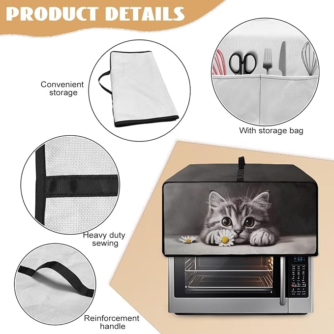 Kitten Daisy Print Toaster Oven Stain-resistant Cover for Kitchen Counter Decor, Heavy Duty Heat-resistant Microwave Oven Cover, Washable (Large-18.5 * 22.5 * 12.99 inches)