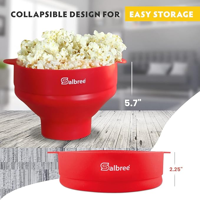 The Original Salbree Collapsible Silicone Microwave Popcorn Popper Maker Machine, Microwavable Bowl Holds 16 Cups, Uses Hot Air and Oil Always Optional - The Most Colors Available (Magenta)