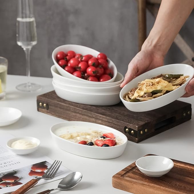 UIBFCWN Au Gratin Baking Dishes for Oven Safe, Set of 6, 7.5''x4.5'' Mini Casserole Dish, Ceramic Oval Baking Dish for Single Serving, Cauliflower Baking Dish, Banana Split Bowls, 11.5oz