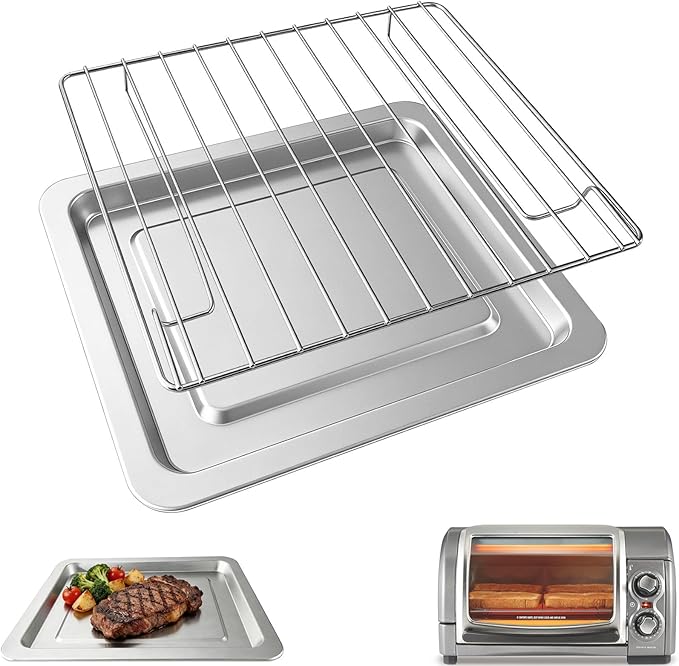 Toaster Oven Accessories for Hamilton Beach Easy Reach 4 Slice Countertop Toaster Oven, 10.9×9.2 IN Food Grade Stainless Steel Toaster Oven Replacement Parts Sheet Pan Tray Rack, Dishwasher Safe