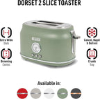 Haden Dorset 2 Slice Wide Slot Stainless Steel Toaster with Adjustable Browning Control & Non Slip Feet, Cedar Green & Chrome