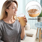 AOZITA 100 Pack 24 oz Disposable Plastic Cups With Strawless Sip-Lids, Clear Plastic Iced Coffee Cups Go for Drinks, Bubble Tea, Cold Beverage - BPA Free