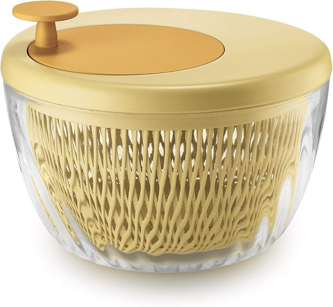 GUZZINI 10" Salad Spinner with Lid - Acid Yellow, Wash, Spin & Dry Vegetables, Fruits, Salad, Built in Draining - Fruit Washer Fruit Dryer, Home Gadgets & Kitchen Tools