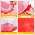 Cake Carrier with Lid and Handle, Fit 10’’ Cake Stand with Lid, Cake Transport Storage Container, Cake Containers Cover Stand with Lids, 3 Secure Side Closures (Red)