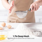18/8 Stainless Steel Mesh Strainer: U-Taste 3.9 Inch Kitchen Fine Mesh Sieve Food Colander with Riveted Sturdy Silicone Handle and 30 Mesh Hole for Straining Flour, Quinoa, Tea, Juice (Black)
