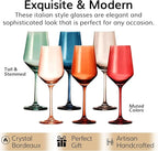 Colored Crystal Wine Glasses - Water & Wine 12oz | Set of 6 | Cute Pastel Muted Crystal Cocktail Glassware, Unique Gift Wife, Her, Mom, Friend Goblet Cocktails, Red & White Tall Stemmed Drinkware