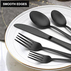 LIANYU 60 Piece Matte Black Silverware Flatware Set, Stainless Steel Satin Finish Black Flatware Cutlery Set for 12, Fancy Kitchen Utensil Tableware for Home Restaurant Party, Dishwasher Safe
