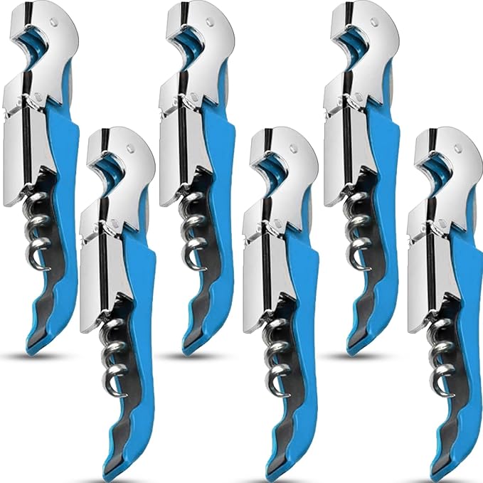 6 Pieces wine key wine opener Professional Waiter Corkscrews Stainless bottle opener Fold Serrated Foil Cutter Key for Family, Company Party,Bars,Restaurants(blue)