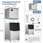 Commercial Ice Maker 600 Lbs/24H Ice Machine Large Capacity Stainless Steel, 182 Ice Trays Industrial Ice Machine, 350 Lbs Storage Commercial Ice Maker Machine Freestanding, Cube Ice Maker Commercial