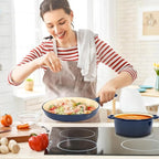 Hisencn Enameled Cast Iron Cookware Set - 7 Piece Dutch Ovens Set, Sauce Pan, Skillet, 3 Lids, Pots and Pans Set, Ceramic Coated Cast Iron, Heavy Duty, Gas/Induction Compatible, PFA Free