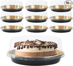 FEOOWV 10inch Round Clear +Gold Cake Carriers for Transport Plastic Cake Containers Carriers with Dome Lids and Cake Boards Clear Bundt Cake Boxes (10)