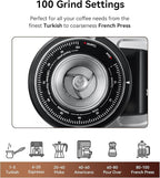 MOKKOM Professional 64mm Flat Burr Coffee Grinder with 100 Grind Settings, All-Metal Stainless Steel Body, Coffee Bean Grinder with Adjustable Electronic Timer, Anti-Static, LED Display