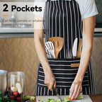 NLUS 2 Pack Cooking Aprons for Women with Pockets Adjustable Kitchen Bib Aprons for Women Men Chef, Black/White Stripe (Classic Black/White Stripes)