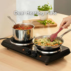 OVENTE Electric Countertop Double Burner, 1700W Cooktop with 7.25" and 6.10" Cast Iron Hot Plates, Temperature Control, Portable Cooking Stove and Easy to Clean Stainless Steel Base, Black BGS102B