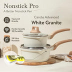 CAROTE 1.5Qt & 3.0Qt Sauce Pan Sets with Lid Cooking Pots Nonstick Saucepans Cookware Set with Pour Spout Small Kitchen Pot, Induction Comptable, Easy to Clean, PFOA FREE (White Granite)