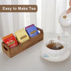 HTB Small Wooden Tea Bag Box 2PCS, 3 Compartments Acacia Wood Tea Bag Chest with Handle, Mini Countertop Divided Storage Container for Beverage Supplies, Sugar, Sweeteners, Individual Packets