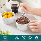 vancasso 10 oz Ramekins with Lid, Porcelain Creme Brulee Souffle Dishes, White Pudding Custard Cups Ramiken for Baking, Dishwasher and Oven Safe, Set of 6