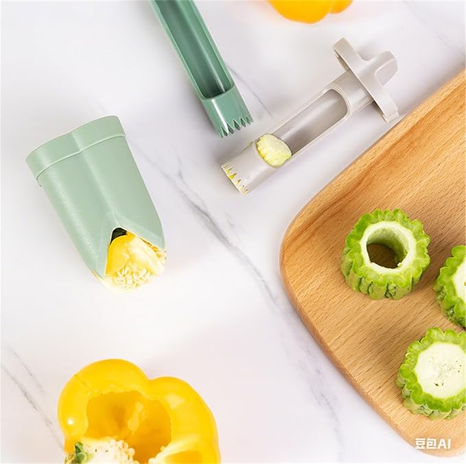 Pepper Corer, 2 in 1 Red Bell Pepper Seed Corer Remover Tool, Fruit & Vegetable Corers Quick Cave Tools for Jalapeno Cutter Deseeder, Green