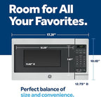 GE Compact Countertop Microwave Oven, 0.7 Cubic Ft., 700-watt Capacity, 6 Auto Cooking Settings, Child-Lock Technology, Dorm Room or Apartment, Stainless Steel