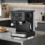 15 Bar Espresso Machine with Milk Frother, Digital Espresso Coffee Maker for Home, 50oz Removable Tank, 45s Quick Heat, Coffee Maker for Cafe-Quality Lattes & Cappuccino
