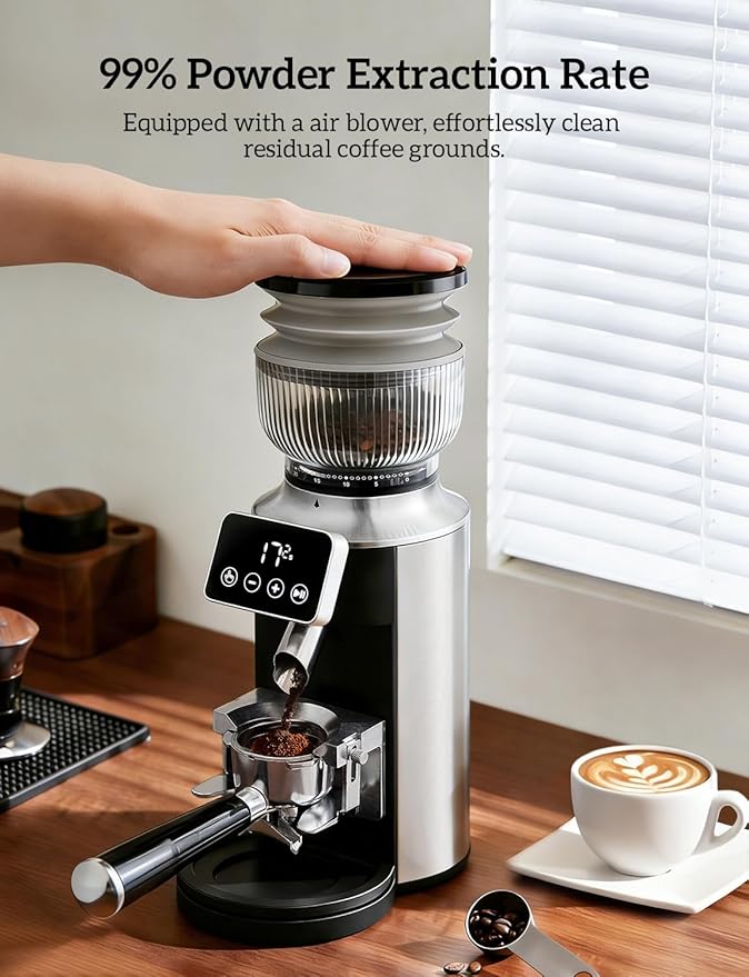 Neretva Espresso Grinder, 2 in 1 Professional Coffee Bean Grinder Stainless Steel Suit 51~58mm Portafilter Burr Coffee Grinder 30 Precise Setting&Anti-Static for Espresso/French Press/Drip/Moka-Silver
