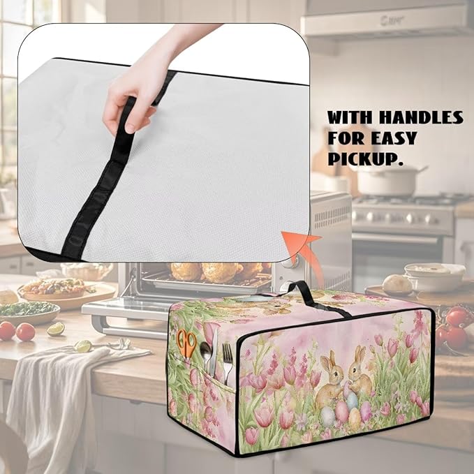 Easter Egg Bunny Tulip Print Toaster Oven Cover for Easter Decor, Dust-proof Case for Air Fryer, Heat-resistant Kitchen Countertop Appliance Protector, (Large-18.5*22.5*12.99 inches)