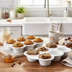 Hiceeden 2 Pack 6-Cup Ceramic Muffin Pan, Nonstick Cupcake Baking Pans with Handle, Ceramic Muffin Tin with Embossed Pattern for Muffin, Cupcake, White