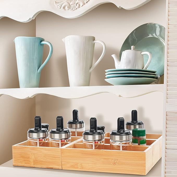 Fabsome Bathroom Drawer Organizer, Bamboo Box Bin for Junk Vanity Desk Makeup Drawer, Small Wooden Container Tea Storage Organization Tray for Kitchen Office, Set of 5