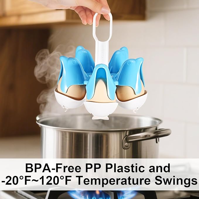 Asltw Dolphin Boiled Egg Holder – 3-in-1 Cooker, Server & Fridge Tray for Soft/Hard Eggs, BPA-Free, Cute Kitchen Gift for Kids & Families (Blue+White)